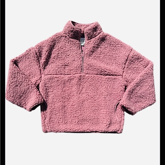 BDG Urban Outfitters Yosemite Pink Fleece Quarter Zip Pullover Small Faux Fur - Picture 1 of 12